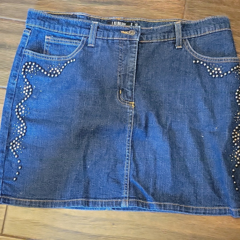 LAUNDRY Women's Blue Denim Mini Skirt Studded Accents Button Closure 10 107